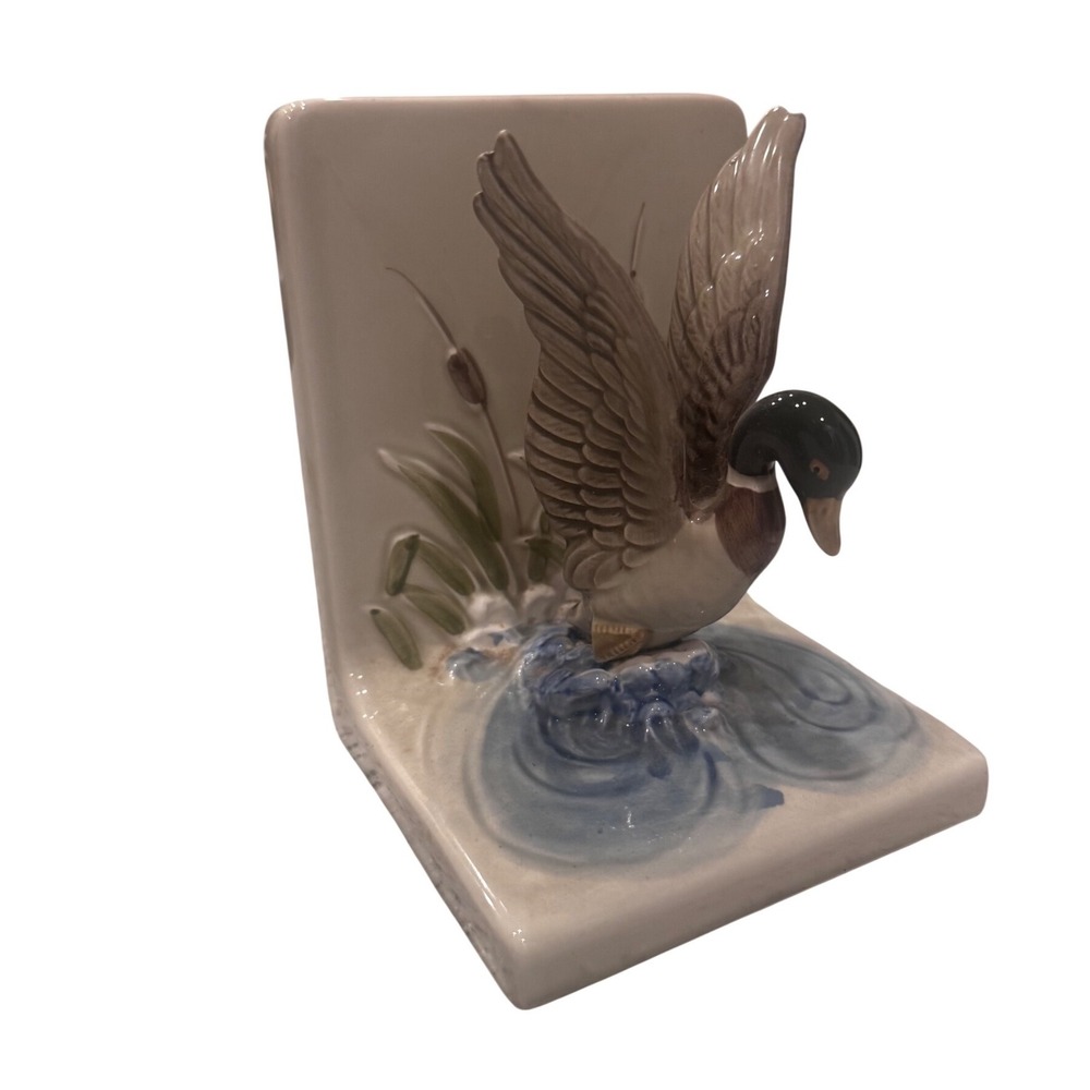 Vintage Otagiri Mallard Duck Ceramic Bookend Japan Hand Painted Wildlife Decor - Picture 2 of 10